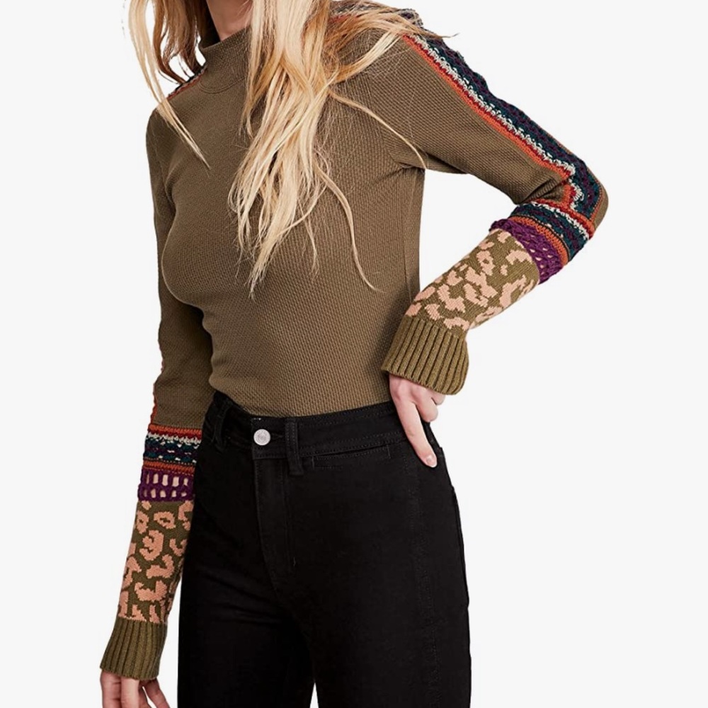 Free People Switch It Up Knit Thermal Mock-neck Top